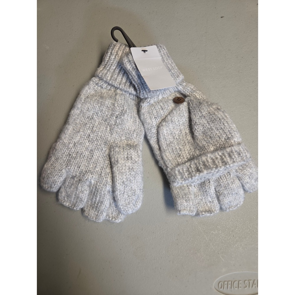 West Loop Womens Gray Marl Knit Convertible Fingerless Mitten Glittens NWT